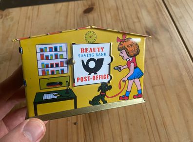 Vintage Beauty Saving Bank Post Office Tin Piggy