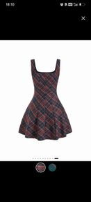 Square Neck Plaid Flared MIni Dress