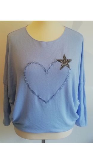 Carla Giannini Angora Wool Jumper Light Blue Heart Star One Size NWT Italy
