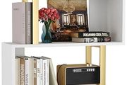 Geometric Bookcase, S Shaped Bookshelf 6-Tier Book Shelves for Bedroom, Modern Wood Decorative Display Shelf Tall Book Case for Home Office, Gold and White