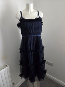 Like new. Absolutely Stunning Coast occasion wear Navy Size 14 tulle layered, lined dress