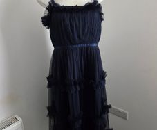 Like new. Absolutely Stunning Coast occasion wear Navy Size 14 tulle layered, lined dress