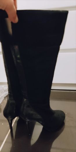 Sude black long high heel boots