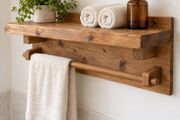Handmade Rustic Bathroom Shelf with Towel Rail