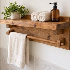 Handmade Rustic Bathroom Shelf with Towel Rail