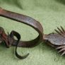 Antique handmade American wrought iron rider spores in western decor Americana rustic with original leather straps Image 8