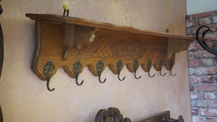 French Carved Oak Wall Coat Rack