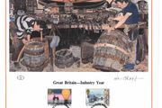 1986 Great Britain Limited Edition Lithographed Print measuring 333mm X 257mm showing Industry Year Commemorative stamps with First Day of Issue Cancel