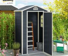 Metal Storage Shed With Latched Door Good Ventilation Sloped Roof Outdoor Patio Equipment Tool Storage