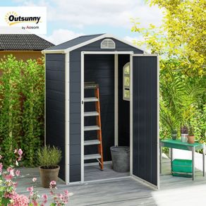 Metal Storage Shed With Latched Door Good Ventilation Sloped Roof Outdoor Patio Equipment Tool Storage