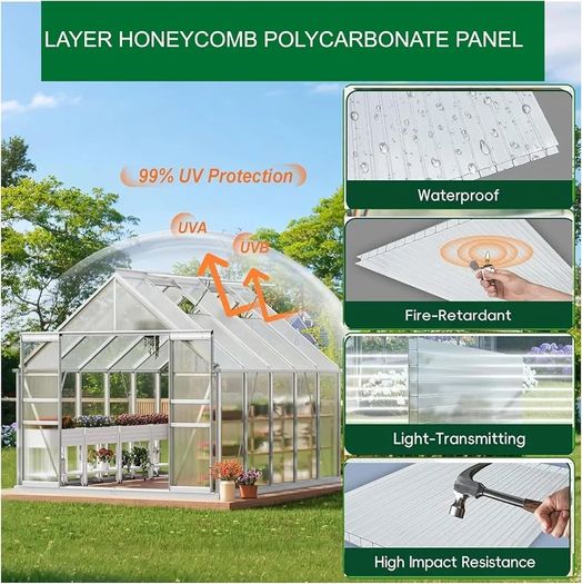 14 Pcs Polycarbonate Greenhouse Panels, 4mm | 10.25m | Double Wall Panels |121x60.5cm | Twin-Wall Panels, Polycarbonate Sheet for All Weather Outdoor Garden and Greenhouse Covering
