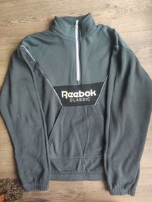 Reebok Classic Grey Half Zip Sweatshirt Big Back Logo Size M