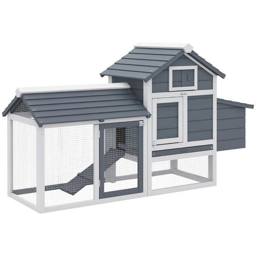 Small cottage chicken coop on legs dim. 151.5L x 54l x 87H cm multi-equipped solid pine wood