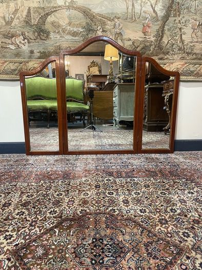 Fruitwood French Carved Tri-Fold Mirror.