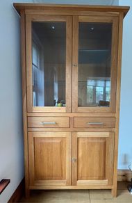 Solid light oak display cabinet with lights
