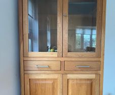 Solid light oak display cabinet with lights