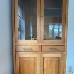 Solid light oak display cabinet with lights