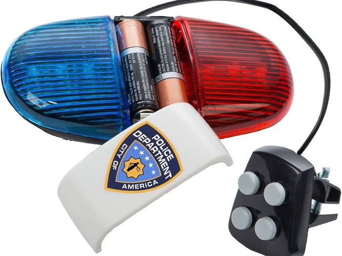 Kids Tech Bike LED light - Police Sound Light Electronic Horn - Bicycle Siren, 5 LED Light 4 Sounds Trumpet light, Multi Color, 5.11 x 2.9 x 1.4in. (13 x 7.5x 3.5cm)