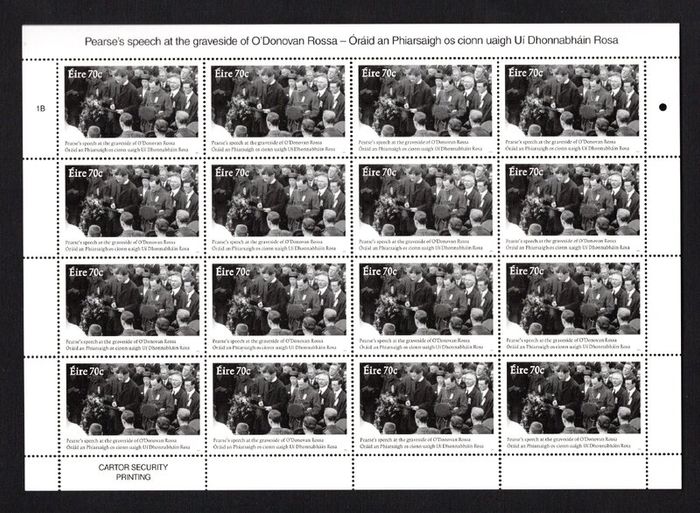 2015 Ireland Pearse's Graveside Speech for O'Donovan Rossa Commemorative Stamp Sheetlet Plate 1B1B Mint Never Hinged (MNH)
