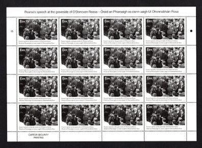 2015 Ireland Pearse's Graveside Speech for O'Donovan Rossa Commemorative Stamp Sheetlet Plate 1B1B Mint Never Hinged (MNH)