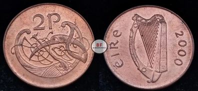[#2294] - Ireland 2000 | 2 Pence | Irish 2p | KM.21a | UNC
