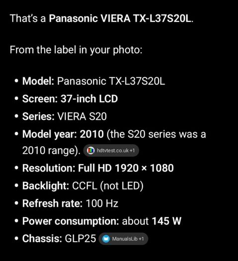 37inch Panasonic VIERA TX-L37S20L