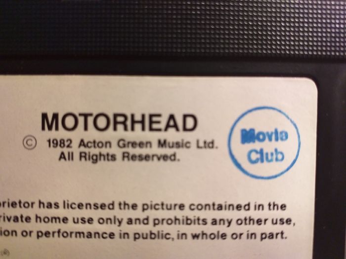 Motorhead Live In Toronto VHS PAL Video (Tape Only) No Incert Sleeve Or Box.