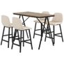 Bar set 5-piece, table and 4 chairs, button tufting, thick padding, linen-look, Beige Image 6