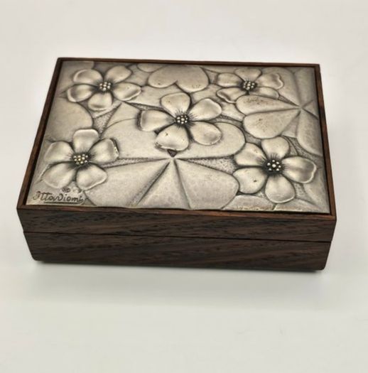 Italian Mid Century Modern Jatoba and Silver Plated Cigarette Box