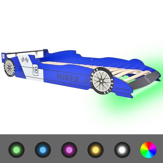 Childrens LED Race Car Bed 90x200 cm Blue