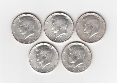 USA, 5 x Kennedy Half Dollar 90% silver coins (no.G18)