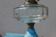 Vintage Victorian oil lamp CAST IRON BASE with Bristol  bowl