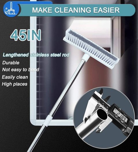 Push Broom Indoor Outdoor Floor Scrub Brush Stiff Bristles ,with Adjustable Long Handle 32-46inches for Bathroom, Living Room, Roof, Garage, Swimming Pool Black and White