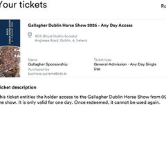 RDS horse show tickets. 2 adults.
