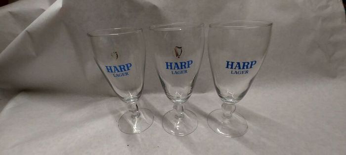 3 x Harp vintage stemmed glasses ,good condition,,50 euros posted ,,or if buyer collects I knock of 10 euros, sold as is ,,harp symbols abit faded ,see pictures for condition, sold as seen.