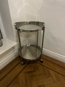 Rolling metal tray side table with removable trays
