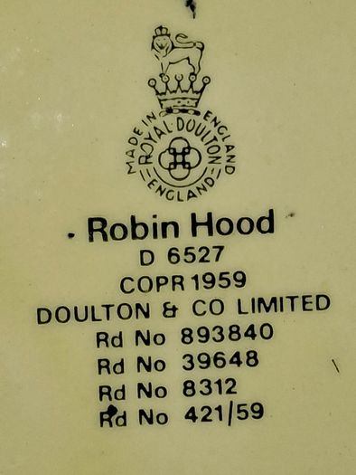 Old Royal Doulton Robin Hood Character Mug or Jug 1959 Postage Available or Collection Measurements in Photos,