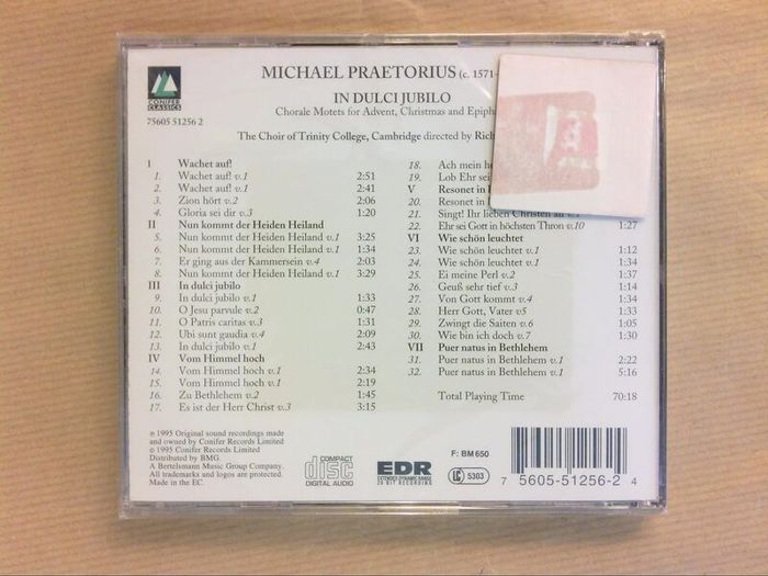 Free Postage! Michael Praetorius: In Dulci Jubilo. CD.