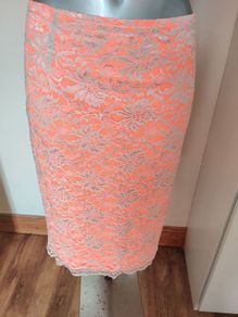 BNWT  beige/orange neon midi lace skirt  F&F size UK16 EU44 Postage included