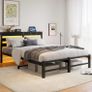 5ft King Bed Frame with Charging Station and LED Lights, Heavy Duty Metal Platform King 150x200 cm Bed Frame with Wood Storage Headboard, No Box Spring Needed, Noise Free, Black Image 3