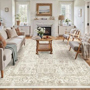 Vintage Rugs Living Room Area Rug 300x400cm Brown Washable Machine Washable Non Slip Large Retro Rug,for Living Room Bedroom Dining Room Office Indoor Low Pile Carpet