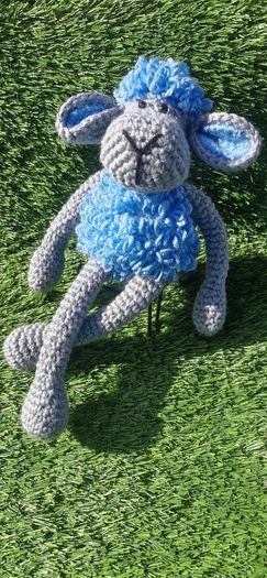 Handmade Crochet Lamb Plushie - Blue & Grey, 30cm