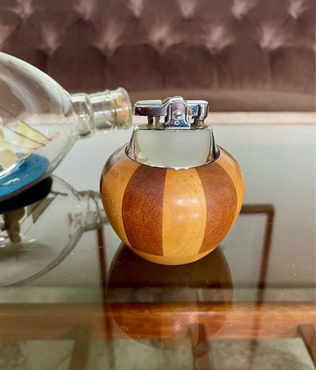 Ronson Carousel Vintage Table Lighter Mid Century Modern Wood Chrome England 1950s to 60s