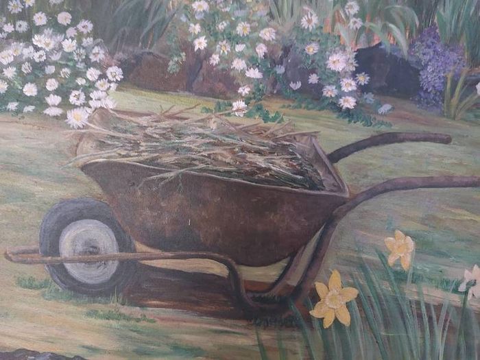 Oil on canvas garden scene