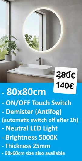 LED Bathroom Mirror 80cm