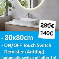 LED Bathroom Mirror Antifog Demister 80cm