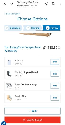 Keylite size 03 triple glazed top hung fire escape roof window