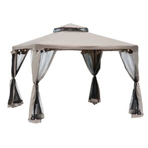 3 x 3m Metal Gazebo Garden Outdoor Marquee Party Tent Canopy Pavillion Patio Shelter with Mesh Sidewalls Taupe 2.95m Pavilion 2-tier
