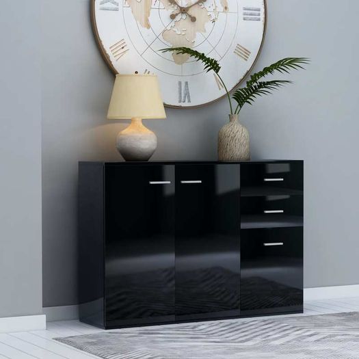 Sideboard High Gloss Black 105x30x75 cm Chipboard