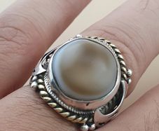 Antique Style Sulemani Agate Ring Vintage Brass & Silver Inlay Design